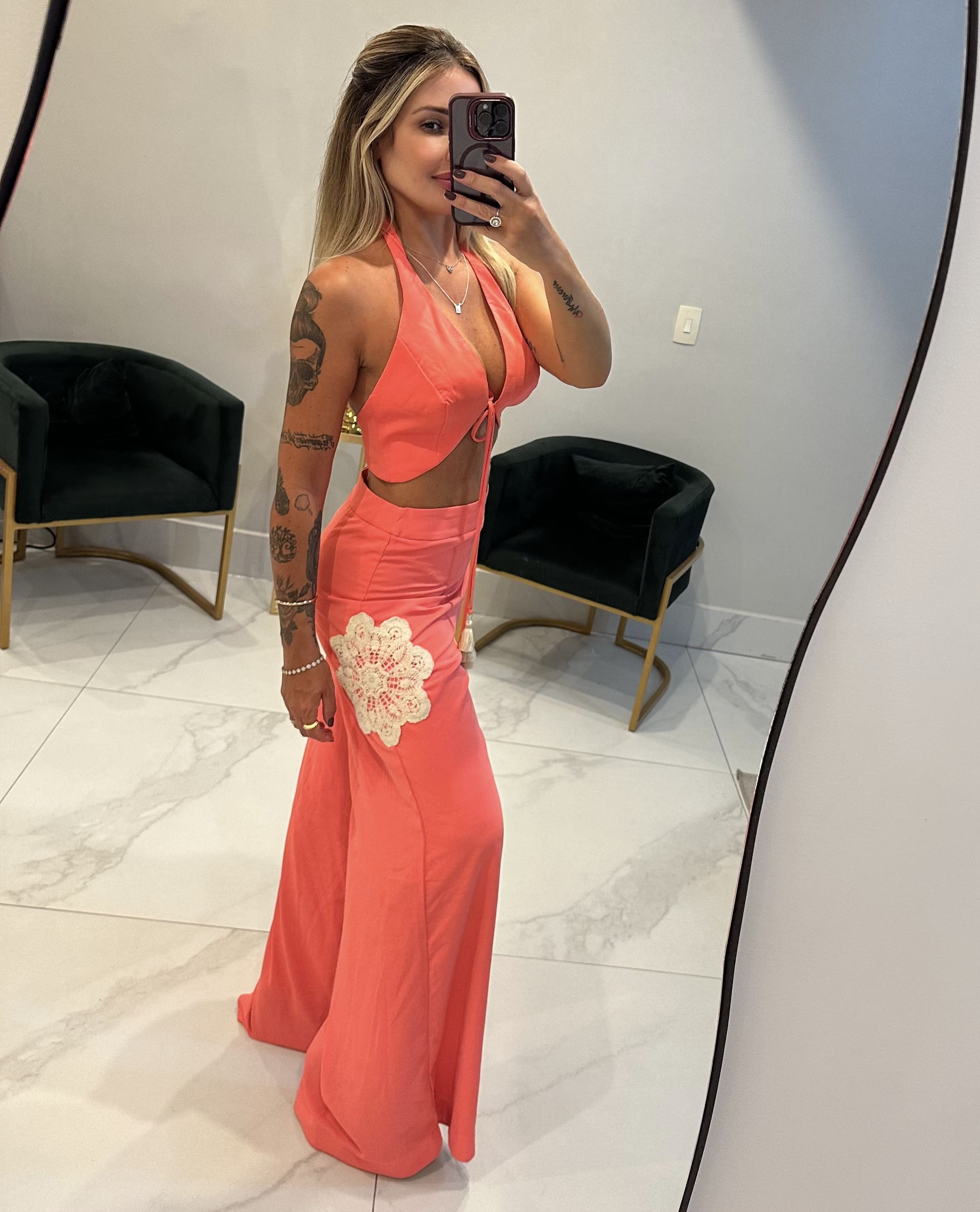 Conjunto Pantalona Flor/Crochê