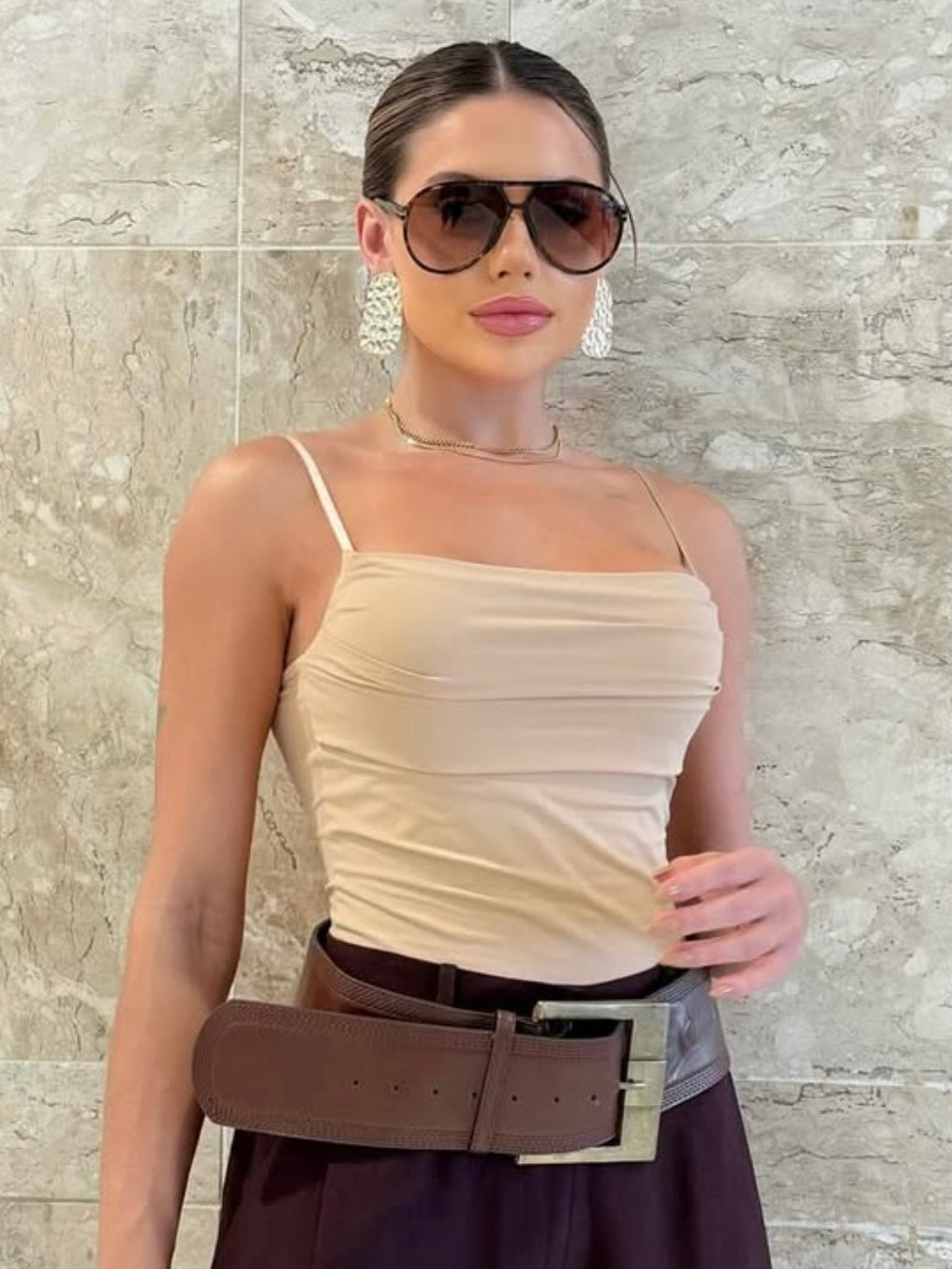 Body em Poliamida com Alças Ajustáveis e Decote Franzido